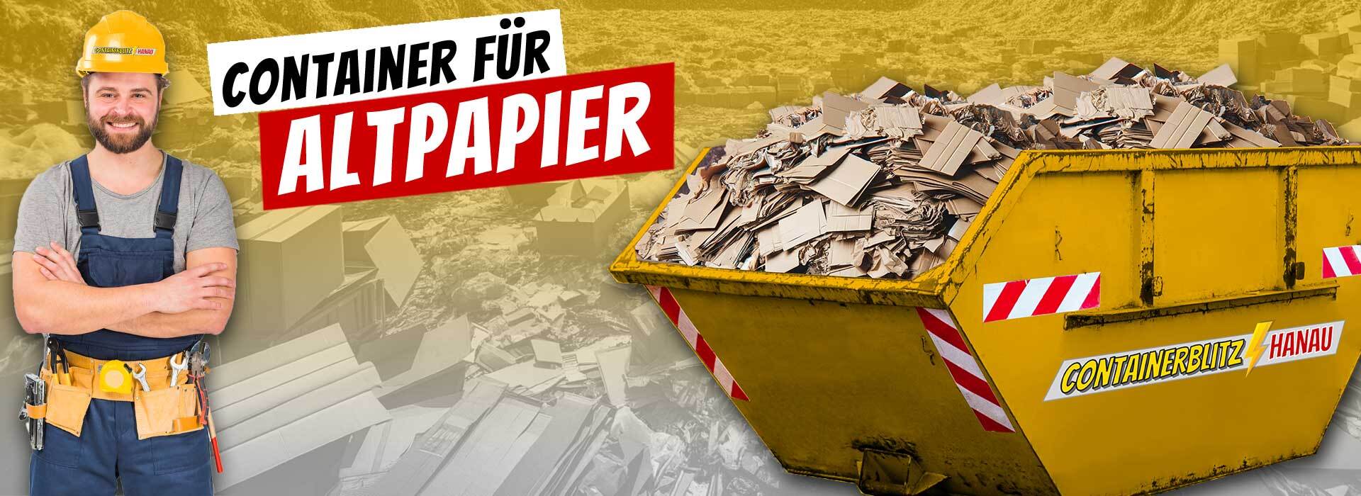 Container voll mit Altpapier und Kartonagen zur Entsorgung in Hanau, geordnet und sauber