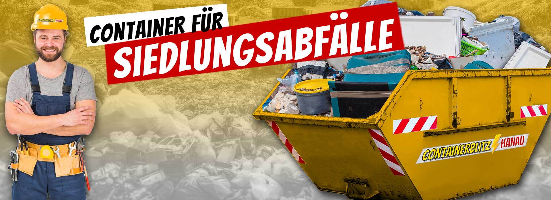 Container voll mit Siedlungsabfällen zur Entsorgung in Hanau, geordnet und sauber